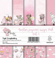 KIT DE PAPEL SCRAPBOOKING NUESTROS PEQUEÑOS AMIGOS PINK VOL.1 (SET 6 PAPELES)