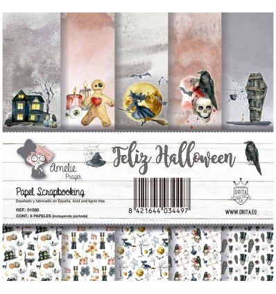 KIT DE PAPEL SCRAPBOOKING FELIZ HALLOWEENI (SET 6 PAPELES)